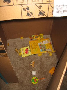 Einblick ins offensichtlich "gelbe" Kartonhaus